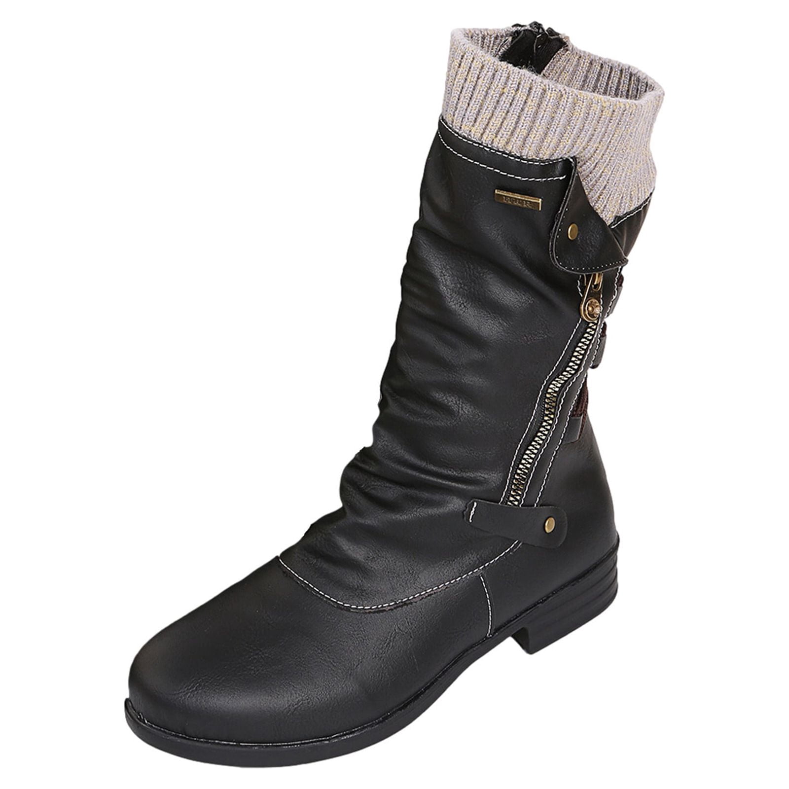 CEHVOM Bottes pour Femmes Vintage d'Hiver à Fermeture Éclair Mi-Mollet à Lacets à Enfiler Chaussures Rétro pour Dames