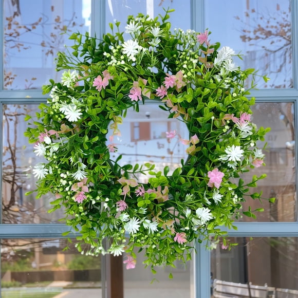18 Inch Spring Summer Flower Wreath for Front Door, Artificial Multicolor Floral Garland for Easter, Wedding, Wall and Window Home Decor