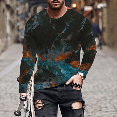 Meichang T-Shirt à Manches Longues pour Homme en Coton, T-Shirts Graphiques pour Homme Vintage à Imprimé 3D d'Illusion d'Optique, T-Shirts Amusants à Col Rond, Chandails Athlétiques à Manches Longues pour Homme