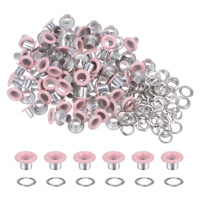 Unique Bargains 100PCS Grommets Eyelets 1/5 Inch (5mm) ID Hole Metal Self Backing Eyelet with Washers for Leather Pink