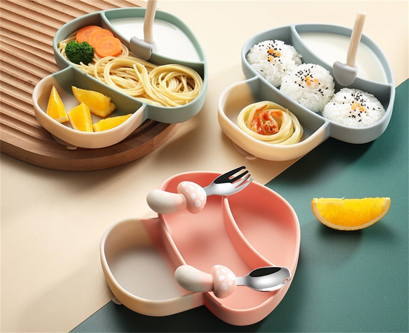 Iumwxz Kitchen Gadgets Dinner Tray Household Tableware Infant Kindergarten Learning Dining Rice Tray Baby Eating Tableware Set Kitchen Utensil Set Sky Blue Silica Gel Deals on Household Supplies