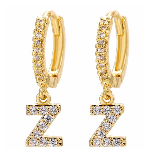 LSLJS Dainty Gold Plated Initial Hoop Earrings Letter Alphabet Dangle Earrings Fashion Sparkly Rhinestone Letter Initial Pendant Drop Earrings for Women Valent