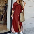 thumbnail image 2 of CEHVOM Robe d'Été pour Femme, Couleur Unie, Décontractée, à Manches Longues, Col Rabattu, Robe Maxi Décontractée de Plage, Solde, 2 of 4