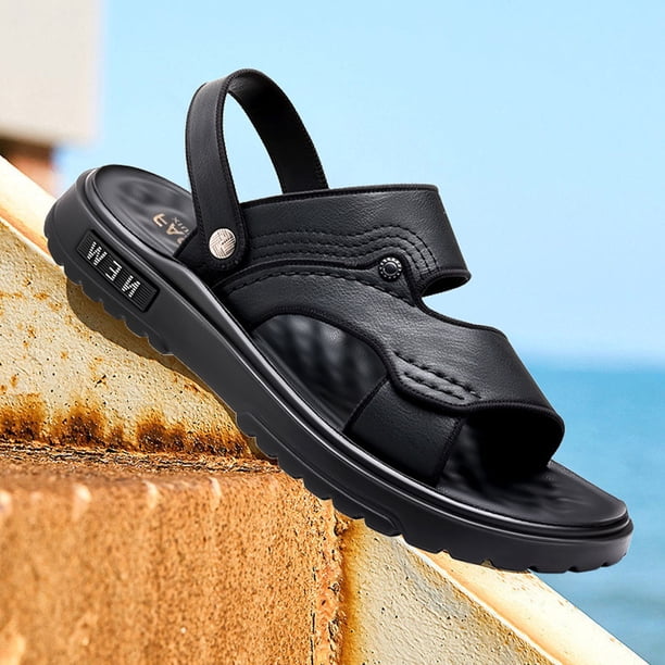 Mens Leather Sandals Side Cutout Open Toe Thick Sole Non  display picture 1