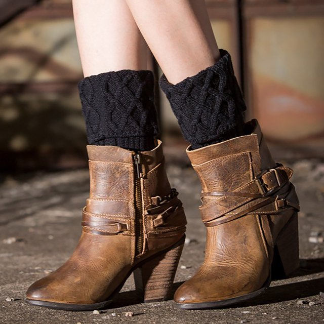 Women Leg Warmers Knitted Wool Boot Cover Short Leg Warmers with Diamond Mesh