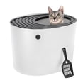 thumbnail image 1 of IRIS Top Entry Cat Litter Box with Litter Catching Grooved Lid, White/Black, 1 of 7