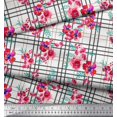 thumbnail image 2 of Soimoi White Modal Satin Fabric Check & Floral Print Fabric by the Yard 42 Inch Wide, 2 of 5
