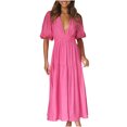 thumbnail image 2 of SMihono Robes d'Été Bohémiennes Femmes Grande Taille Mode Femmes Été Décontracté Col en V Bandage Manches Courtes Robe Imprimée Florale, 2 of 9