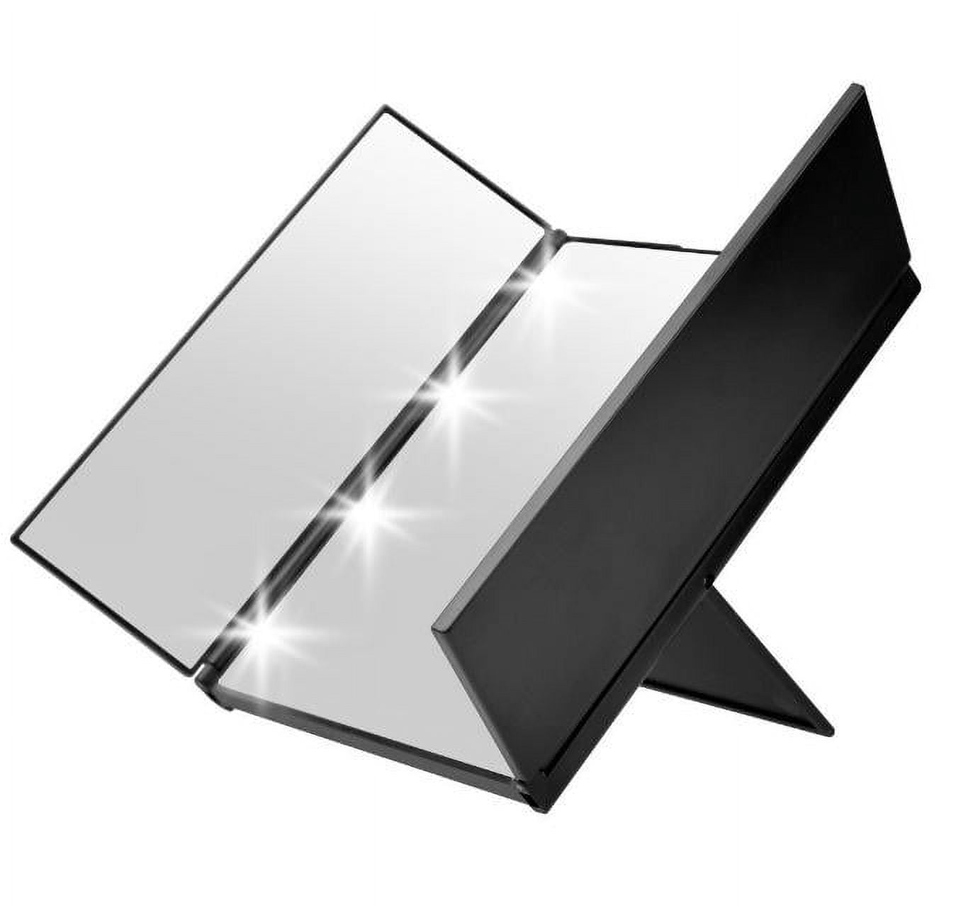 LED Trifold Makeup Mirror 360 Degree  Fold Led Illuminated Tabletop Vanity Mirror With Lights Adjustable Brightness Lighted Cosmetic Mirrors