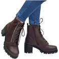 thumbnail image 4 of CEHVOM Ankle Boots Women Zipper Solid High Heel Slip Round Toe Fall Winter Chunky Booties, 4 of 7