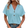 thumbnail image 1 of Dealovy Womesn Tops Summer Casual V Neck Buttons T-Shirts Short Sleeve Solid Color Loose Fitted Tees, 1 of 5