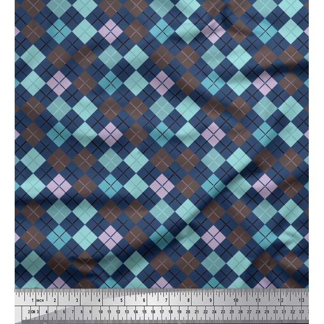 Soimoi Georgette Viscose Fabric Argyle Check Decor Fabric Printed Yard 42 Inch Wide