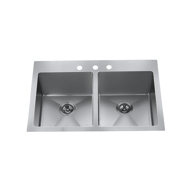 Dual Mount Double Bowl Kitchen Stainless Steel Sink 3 Hole with Strainer