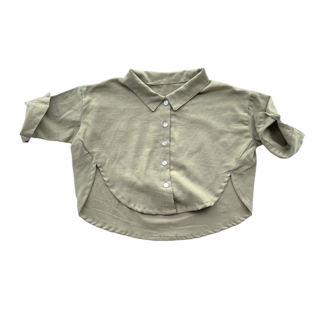 Kids Unisex Linen Shirts, Stylish Loose Button Down Tops for School & Outings, 6M-7Y