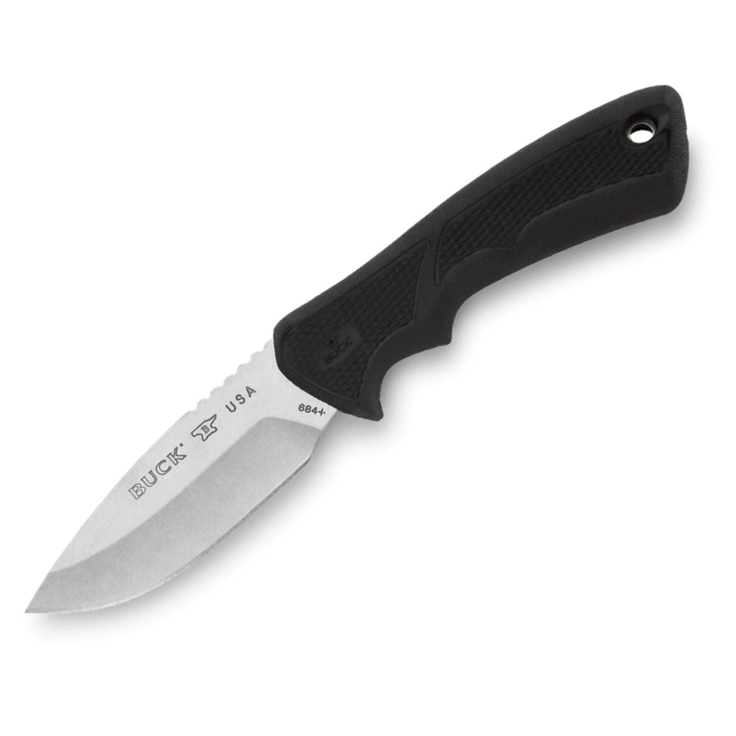 Petit couteau 684 BuckLite Max II – Lame à pointe tombante en acier 420HC, manche en caoutchouc Dynaflex®, gaine en polyester robuste – 0684BKS-B, noir, fabriqué aux États-Unis