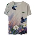 thumbnail image 2 of Birdeem T-Shirt Blouse Ample à Manches Courtes Décontracté pour Femmes, Imprimé, Plissé, Col Rond, 2 of 4
