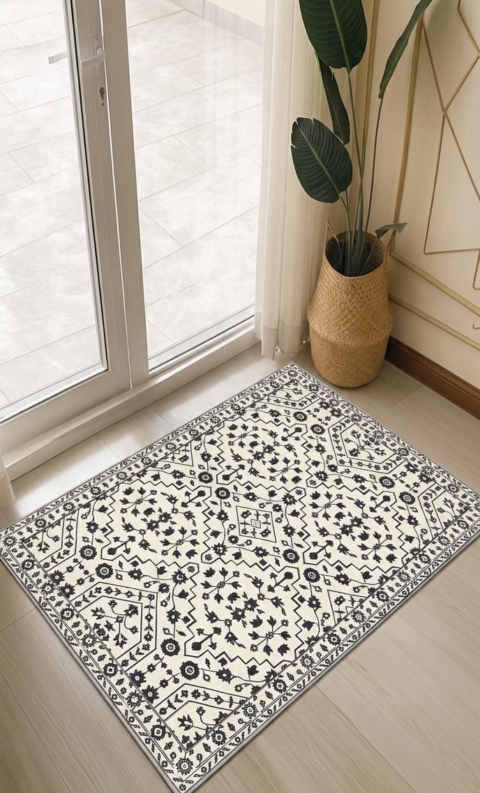 Home Decor Inc. – Tapis en nylon gris clair et anthracite à médaillon ornemental avec bordure – 4 pi x 6 pi – Recommandé pour le salon, la chambre et la salle à manger