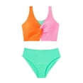 thumbnail image 1 of Girls Two Piece Swimsuit Set Knotted Color-Block Crop Top & Shorts in Mint Green Size 3-12 Years, 1 of 1