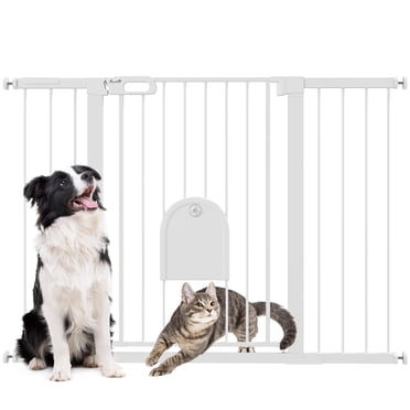 PawHut 30"-52" Extra Wide Pet Gate Barrier with Small Door, 35"H, Black