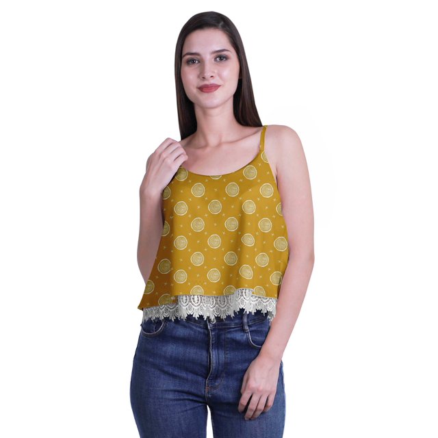 Moomaya Printed Womens Spaghetti Strap Crop Top Cami Summer Tops