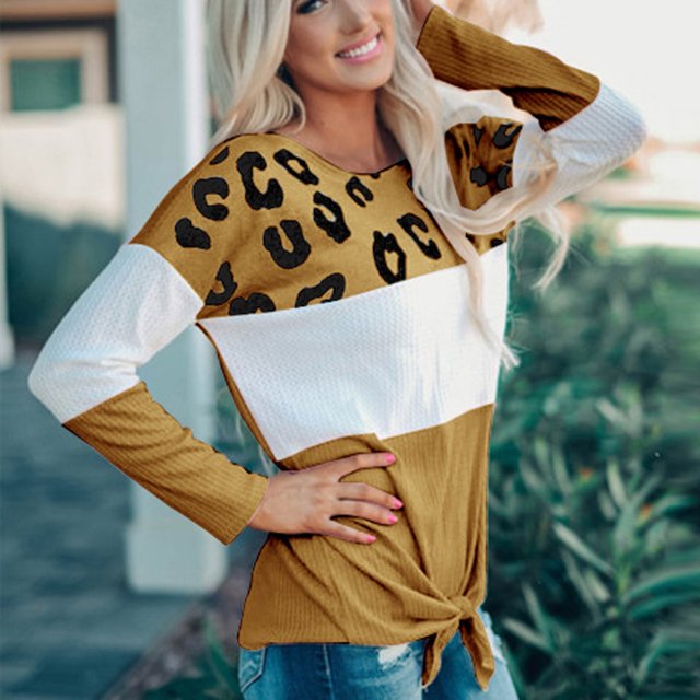 RKSTN Sweaters for Women Fashion Stripe Leopard Print Comfortable Long Sleeves Sweater Tops Fall Sweaters
