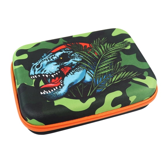 Pen+Gear Boîte à crayons rectangulaire en EVA multicolore motif dinosaures et camouflage, fermeture à glissière orange, l’école primaire et le premier cycle du secondaire