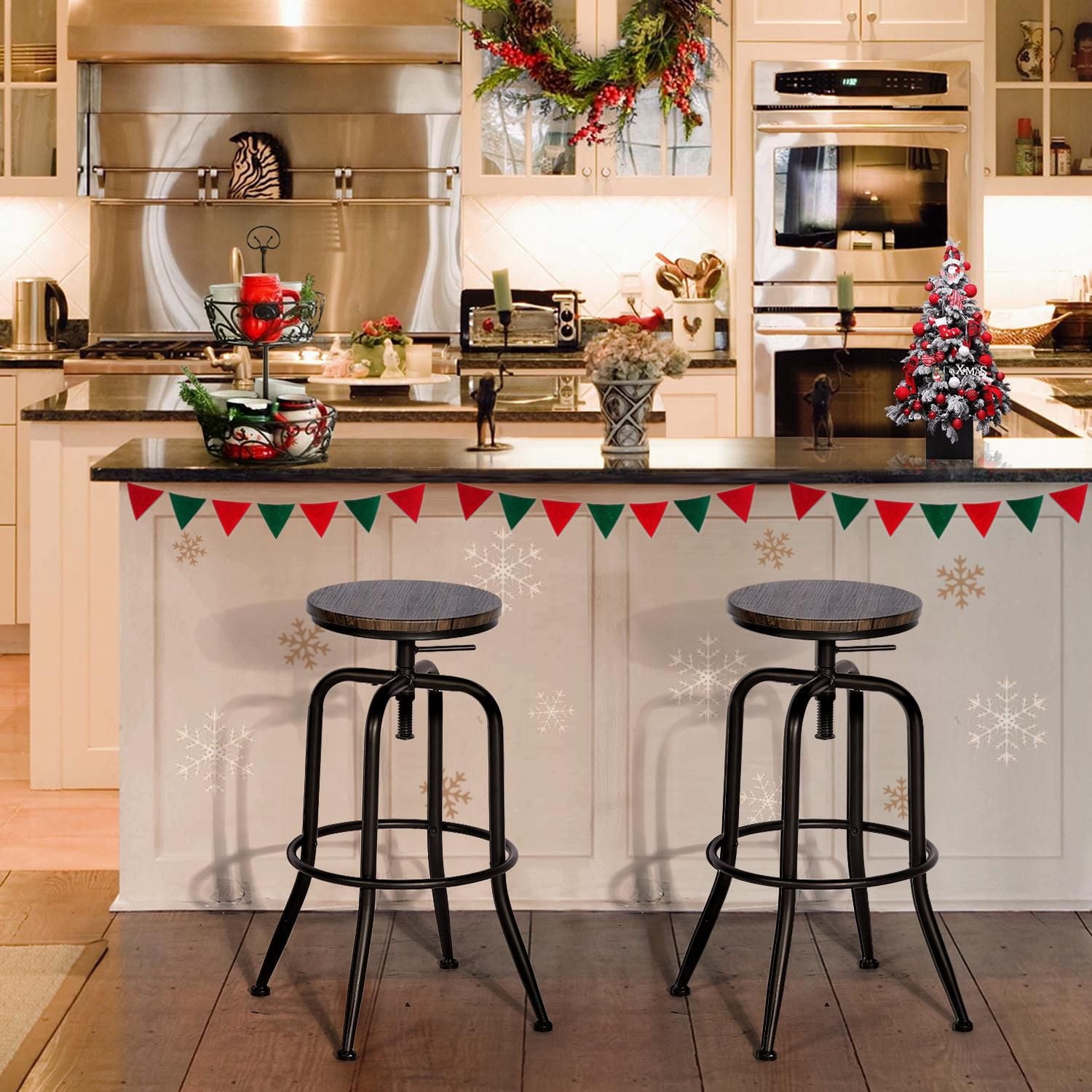 Homylin Ensemble de 2 barstools, chaises de comptoir modernes sans dossier à hauteur réglable de 27.2" à 30.3", ensemble de chaises de bar rondes pour cuisine, salle à manger, bar, pub, petit déjeuner