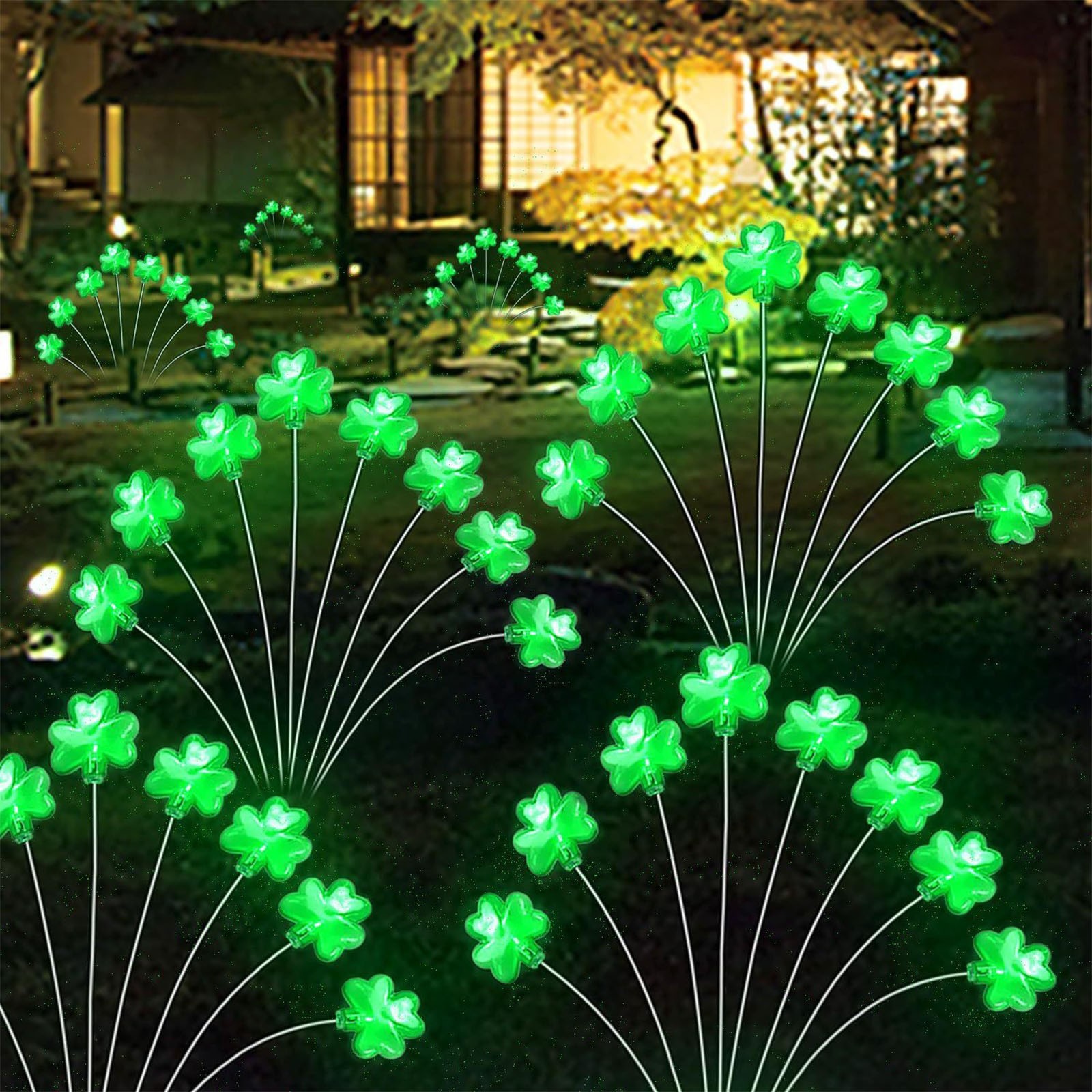 AYktou St Patricks Day Decorations,Spring Decor Solar Powered Irish Festival Three Leaf Lawns Plug In Lights St. Patrick's Day Outdoor Courtyard Garden Layout Lawns Lights Holiday Solar Lights