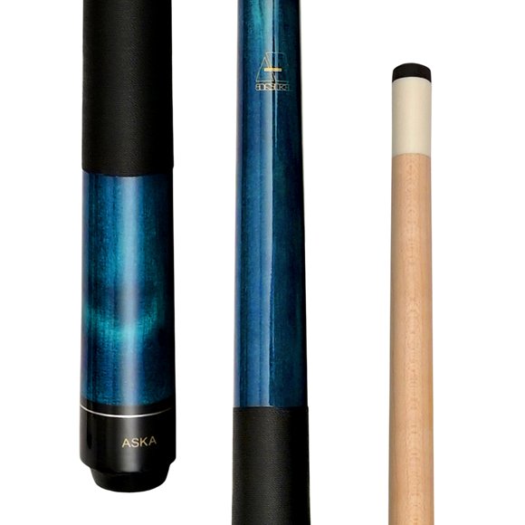 ASKA 36" Short Pool Cue - Canadian Hard Rock Maple Shaft, Blue, 12.5 oz, 13mm Tip, 5/16x18 Joint, Black Nylon Wrap (LEC36)