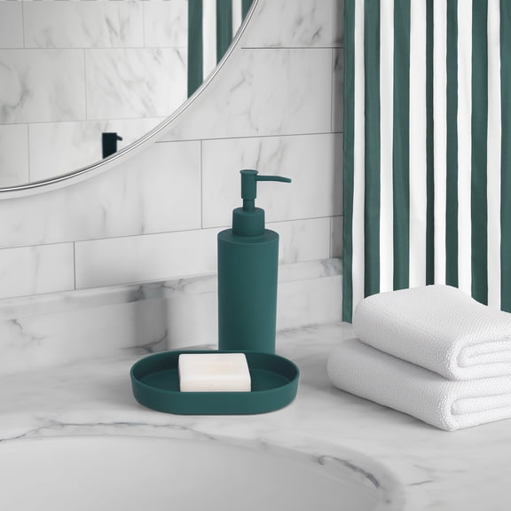 Ensemble de salle de bain Mainstays 16 pièces avec rideau de douche turquoise – Rideau en tissu avec tapis, crochets, distributeur de savon et porte-savon