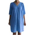 thumbnail image 1 of QIPOPIQ Womens Dresses Robe Fumée à Étages Manches Courtes Ample Décontractée Dresses Col en V Robe d'Été Unie Dresses Offres 2023, 1 of 9