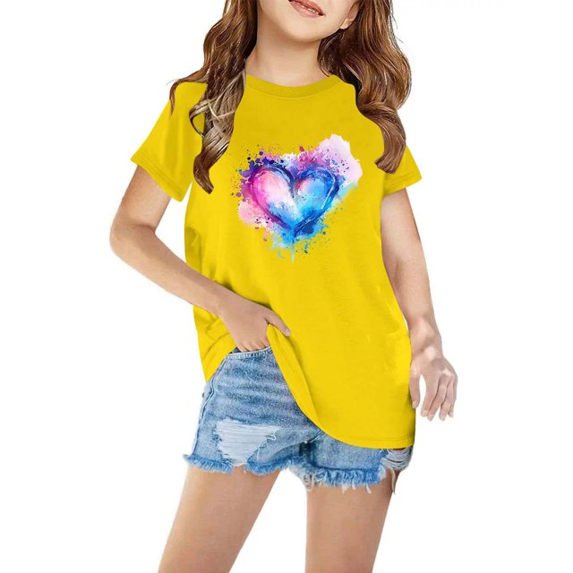 EGNMCR T-Shirts & Blouses à Manches Courtes Col Rond pour Tout-Petits Garçons Filles Coton Mode Mignon Col Rond Imprimé Tee Manches Courtes Girl Blouse