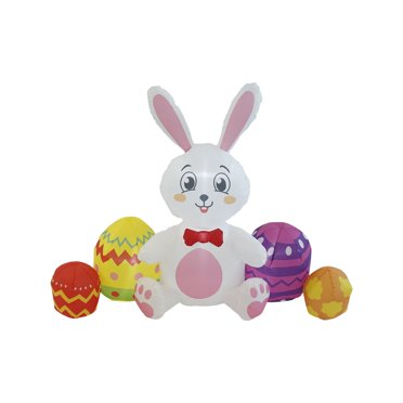 Lksixu Décorations de Pâques LED Lumineuses Œufs de Pâques Gonflables Lapin Gonflable Décoration de Cour Extérieure Ornements de Pâques Décor de Printemps pour Fête Vacances