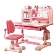 thumbnail image 1 of Visland 2Pcs/Set Kids Study Desk Chair Set, Height Adjustable Children School Study Table Chair Set with Sitting Corrector, Foot Pedal, Partition Design, 1 of 8
