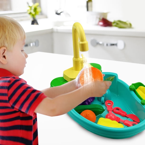 Évier Jouet Avec Eau Courante – Robinet électrique Fonctionnel – Vert – Plastique ABS – Jeu De Cuisine Pour Enfants