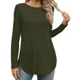 thumbnail image 2 of Pisexur Hauts pour Femmes Décontractés Col Rond T-Shirts Couleur Unie Été Classique Manches Longues Tuniques Tendance Blouses Automne, 2 of 6