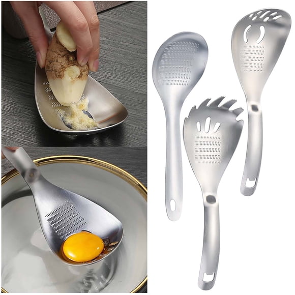 Sentmoon Ginger Garlic Grater Spoon Stainless Steel Kitchen Grinding Tool Mincer Press Crusher Puree Maker for Fresh Ginger Root Garlic Herb Spice Manual Grinder Small Handheld Utensil