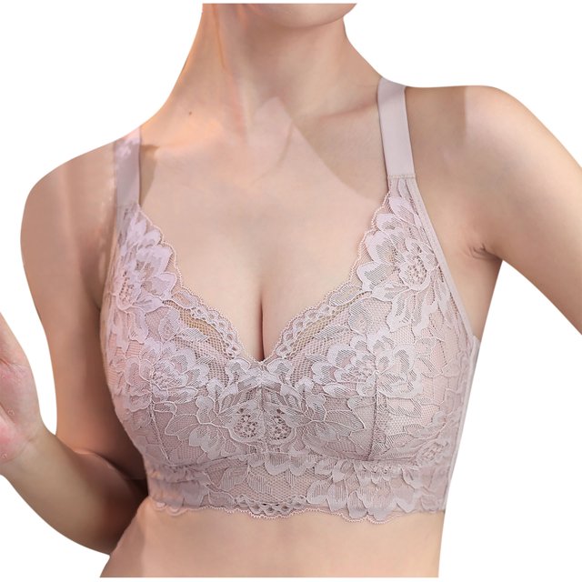 Women's Deep V Bralette - Floral Lace Push Up Bralette | Wireless Plunge Bra with Racerback Crop Top Design