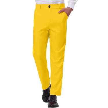 INSPIRE CHIC Men's Back to School Pants Dress Business Classic Fit Flat Front Solid Trousers 36 Yellow