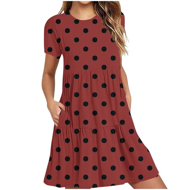 Weiqiqre Robes pour Femmes Été Décontractées à Manches Courtes Col Ras du Cou Robes T-Shirt Amples Évasées Mini avec Poches