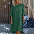 thumbnail image 1 of Ovzne Robes d'Été pour Femmes 2025 Robe de Plage Mode Robe d'Été Décontractée pour Femmes Col Rond Manches 3/4 Unie Robes de Plage avec Poches Robe de Vacances Liquidation, 1 of 5