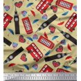 thumbnail image 1 of Soimoi Poly Georgette Fabric Bus,Telephone Booth & London Clock Tower Architectural Printed Craft Fabric by The Yard 52 Inch Wide, 1 of 3