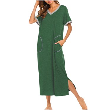 DPTALR Chemise de Nuit pour Femmes à Manches Courtes, Nuisette Ultra Douce, Robe de Nuit Longue