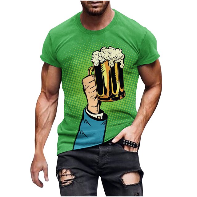 Cameland Nouveau T-Shirt pour Homme à la Mode 3D Imprimé Bière Non Positionné Manches Courtes Col Rond T-Shirt Haut de Sport Décontracté Blouses