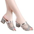 thumbnail image 4 of Pompotops Women's Slip On High Heel Peep Toe Crystal Slipper Casual Sandals Shoes, 4 of 8