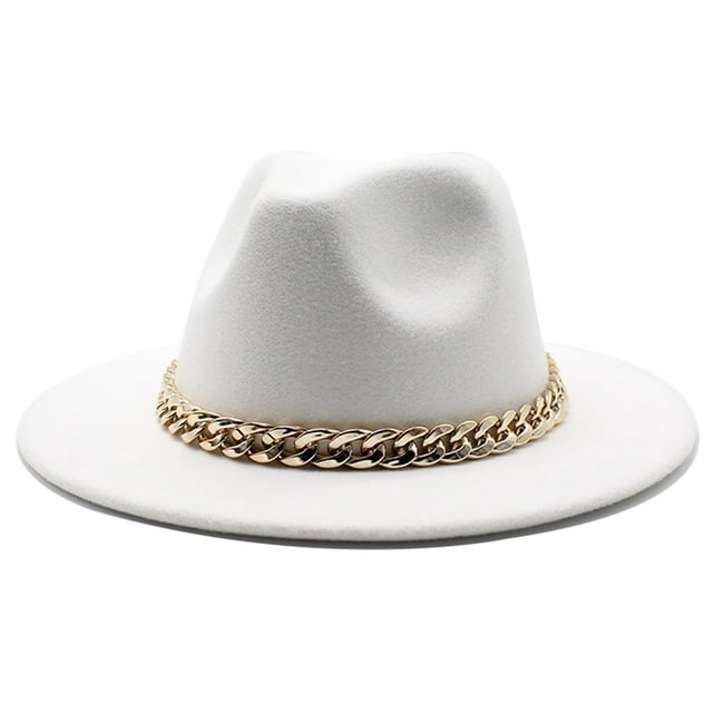 Hat Big Chain Wide Brim Autumn Winter Sun Protection All Match Felt Cap for Daily Wear