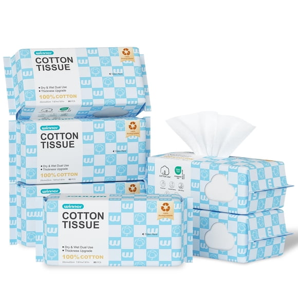 Winner Soft Face Towels, Upgraded Thicker 100% USA Cotton Dry Wipes, Unscented and Gentle on Sensitive Skin, Disposable Makeup Remover and Facial Tow