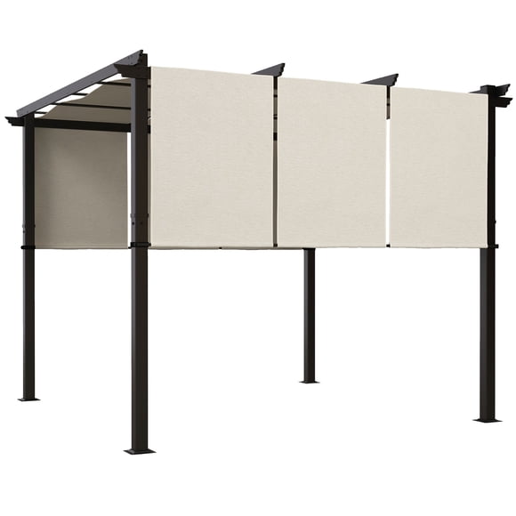 Outsunny Pergola en Métal 10 Pieds x 10 Pieds avec Auvent Rétractable pour Patio, Terrasse