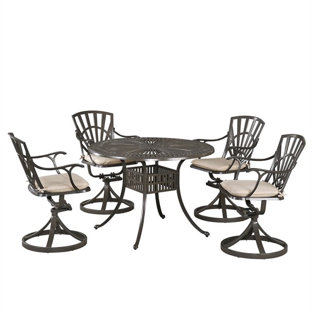 Homestyles Grenada Aluminum 5 Piece Outdoor Dining Set in Khaki Gray