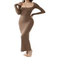 thumbnail image 1 of Women Long Bodycon Dress Solid Color Knitted Ribbed Square Neck Long Sleeve Dress Spring Fall Party Club Skinny Dress, 1 of 5
